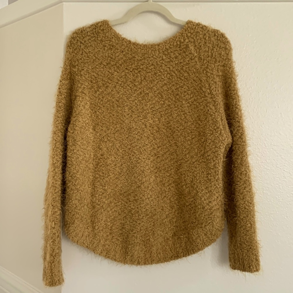 Wishlist Women’s Fuzzy Mustard Yellow Sweater, scoop neck, size S